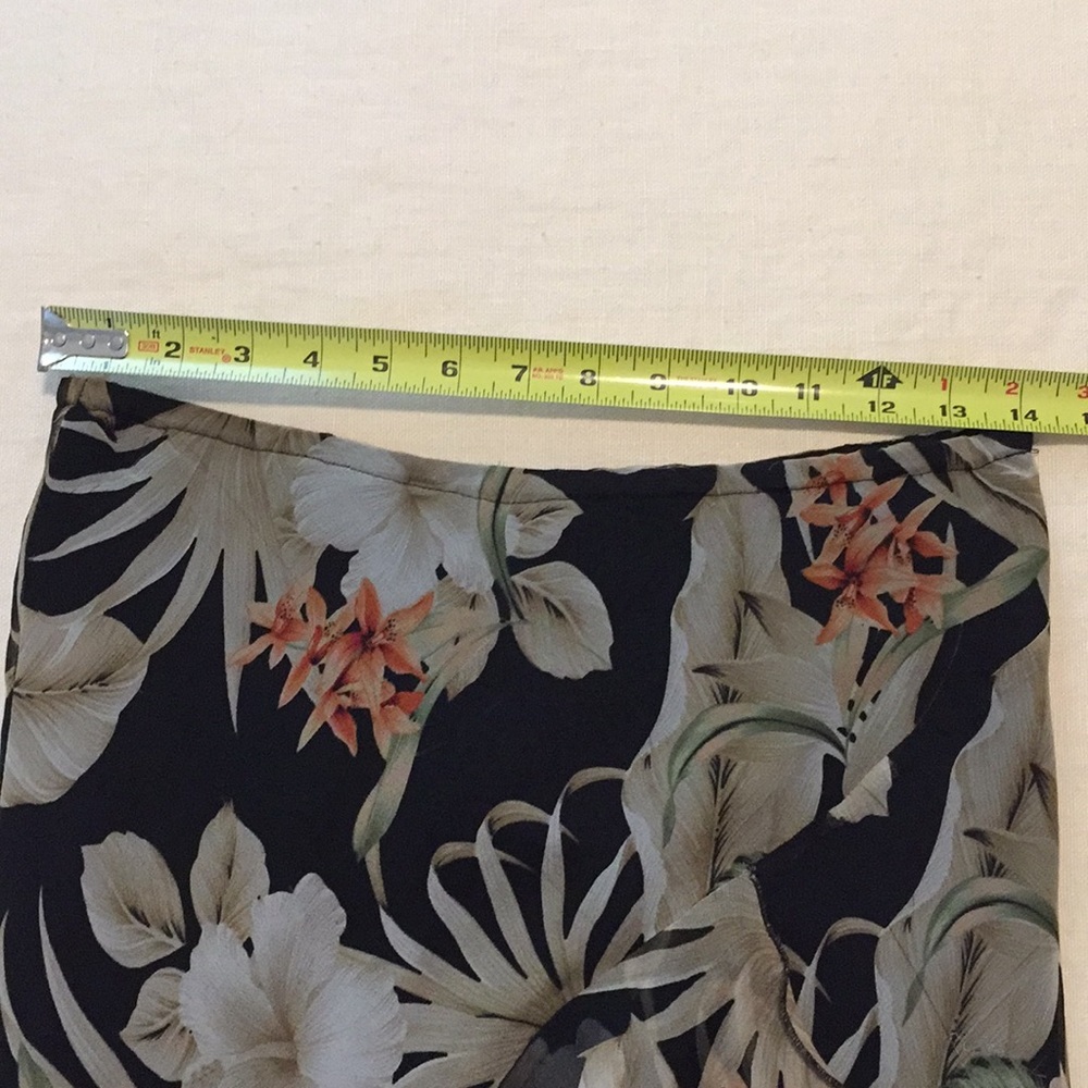 Vintage S.L.B. Silk Organza High/Low Floral Asymmetrical Skirt Olive Coral S/P - Picture 12 of 16